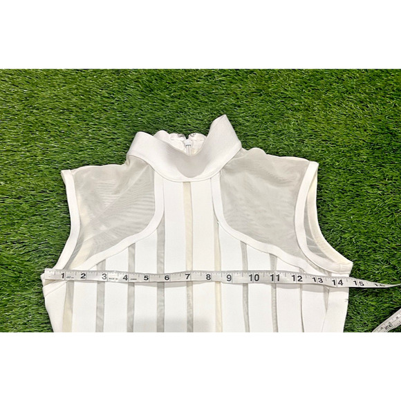 Kira Kira White Structured Mesh Panel Bodycon Dress Mock Neck Slit Bandage XS - Picture 8 of 9